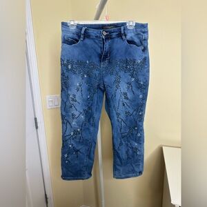 Simon Chang Denim Floral Embroidered Blue Jeans size 8